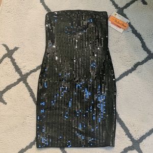 NWT Black Sequin Prom Dress Bodycon Tube Strapless